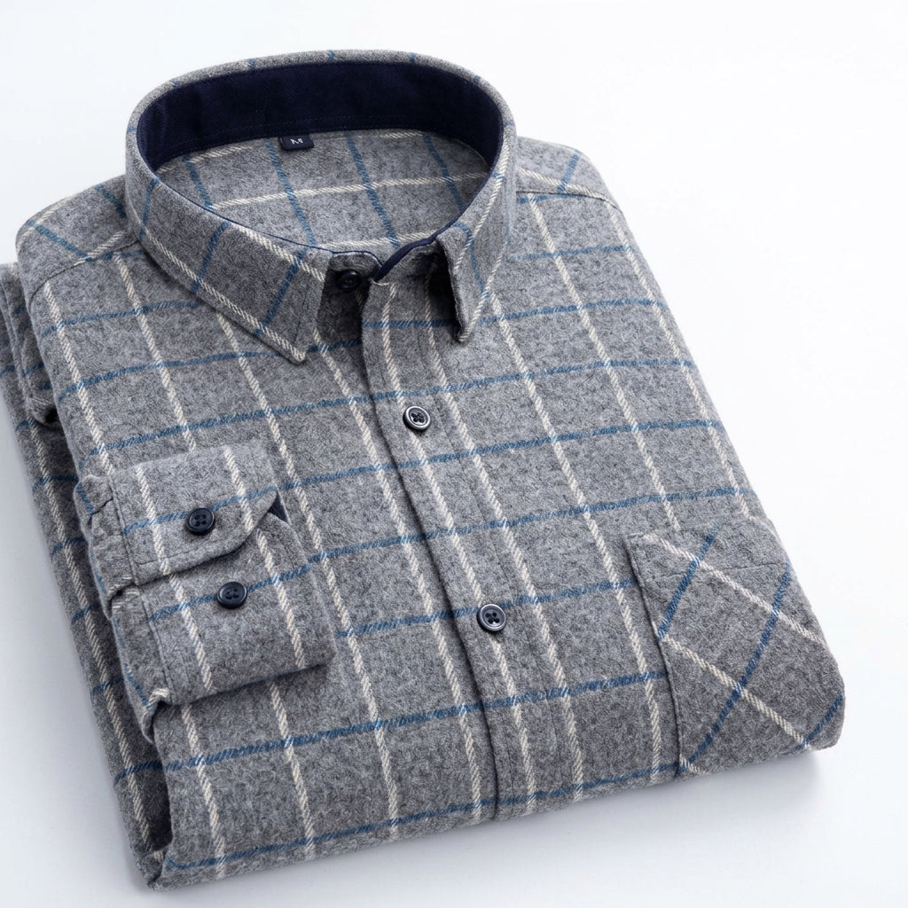 Men's Plaid Long-Sleeve Button-Down Shirt