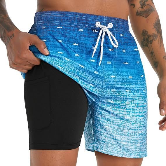 Men's Quick-Dry Swim Trunks with Compression Liner