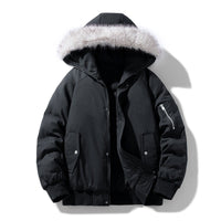 Men's Quilted Winter Parka with Removable Faux Fur Hood and Windproof Padding
