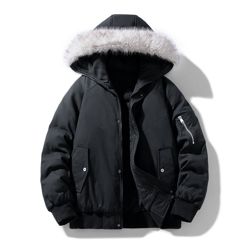 Men's Quilted Winter Parka with Removable Faux Fur Hood and Windproof Padding