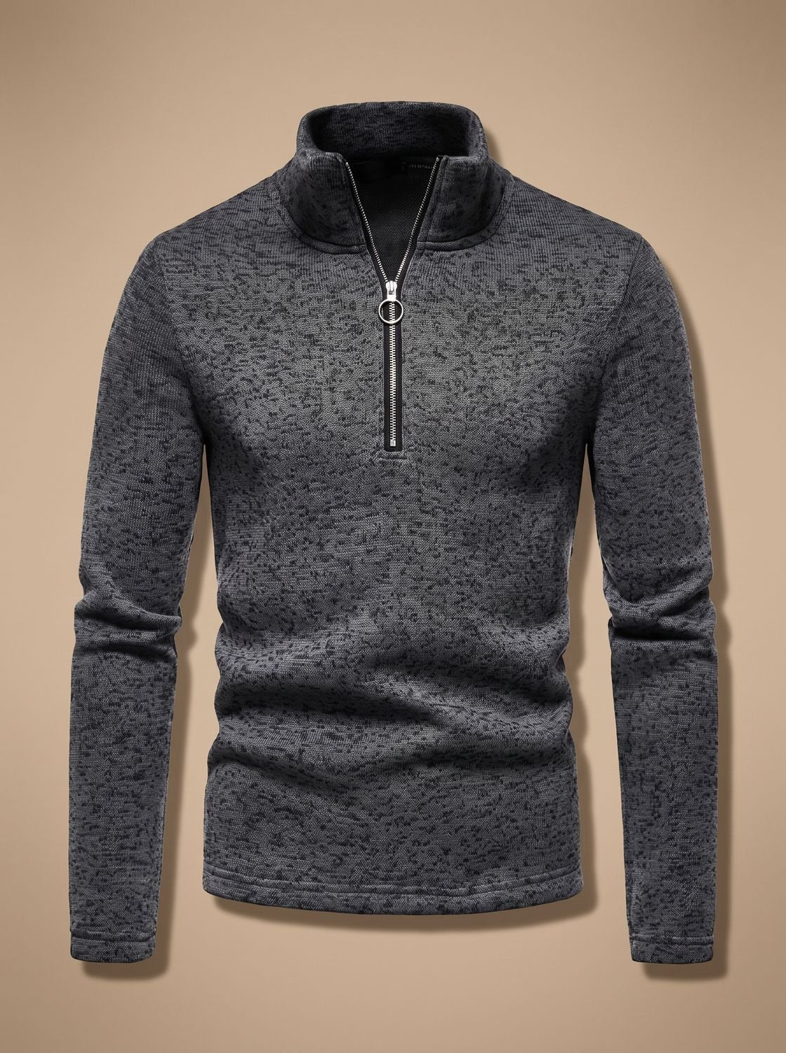 Men's Regular Fit Quarter-Zip Fine-Knit Stand Collar Pullover Sweater
