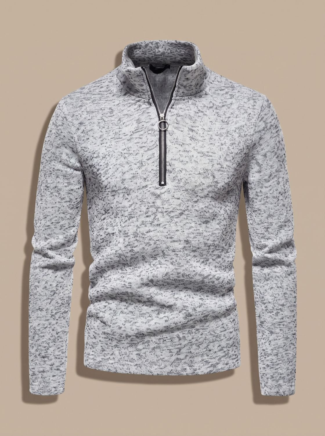 Men's Regular Fit Quarter-Zip Fine-Knit Stand Collar Pullover Sweater
