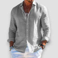 Men's Relaxed-Fit Lightweight Linen Long-Sleeve Button-Up Shirt
