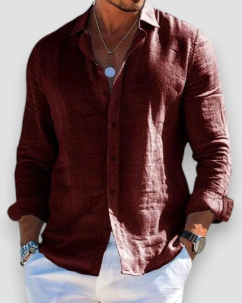 Men's Relaxed-Fit Lightweight Linen Long-Sleeve Button-Up Shirt