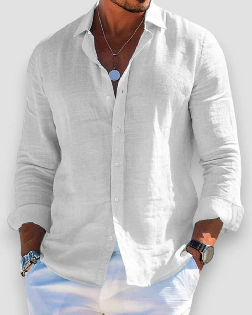 Men's Relaxed-Fit Lightweight Linen Long-Sleeve Button-Up Shirt