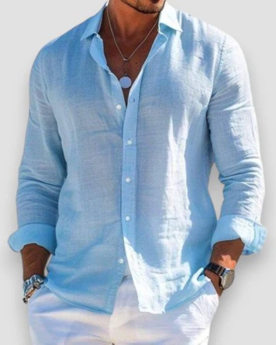 Men's Relaxed-Fit Lightweight Linen Long-Sleeve Button-Up Shirt