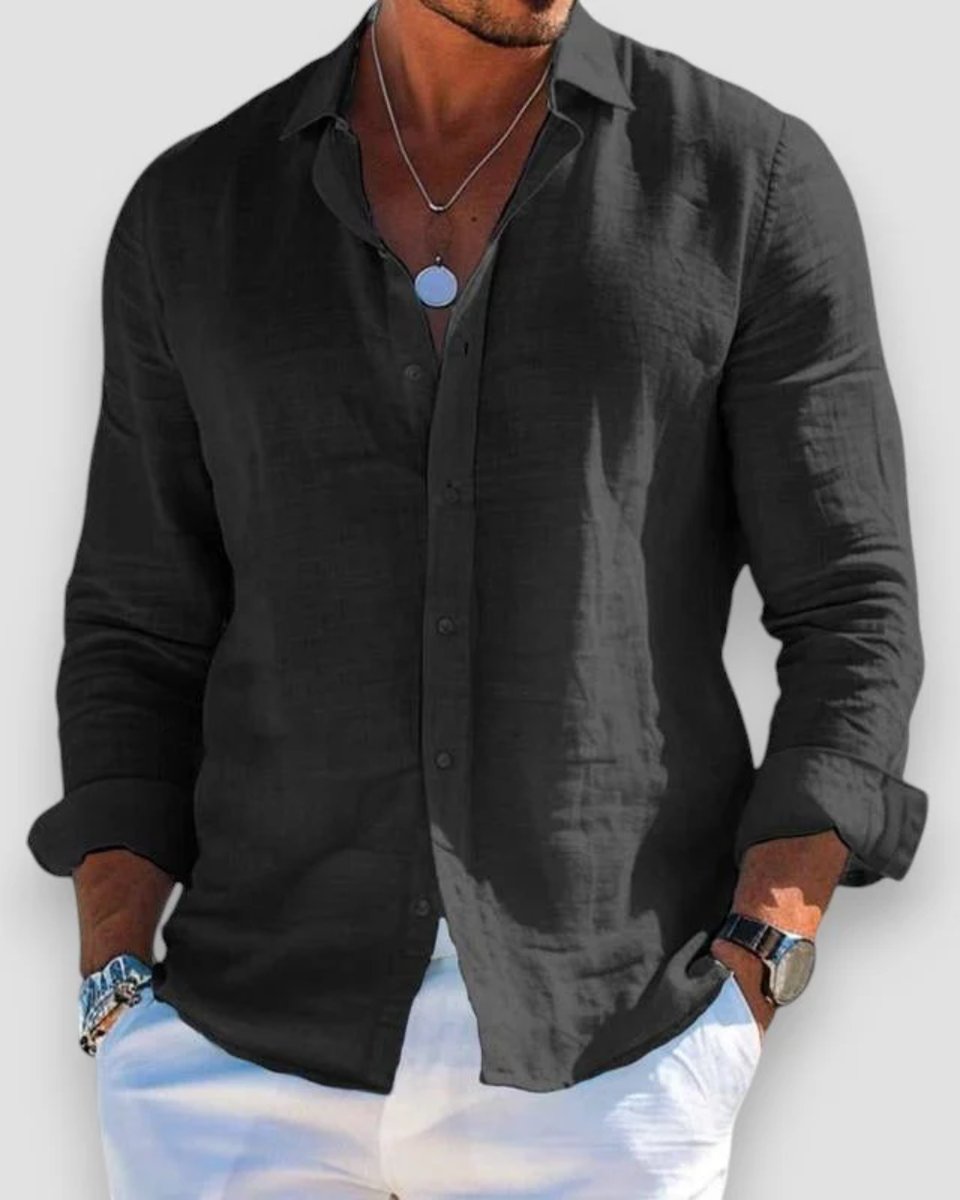 Men's Relaxed-Fit Lightweight Linen Long-Sleeve Button-Up Shirt