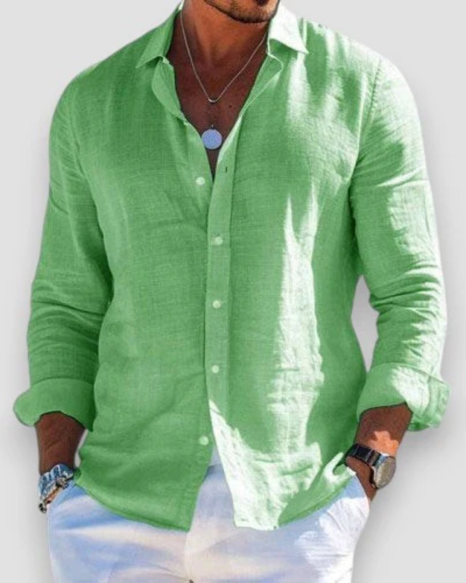 Men's Relaxed-Fit Lightweight Linen Long-Sleeve Button-Up Shirt
