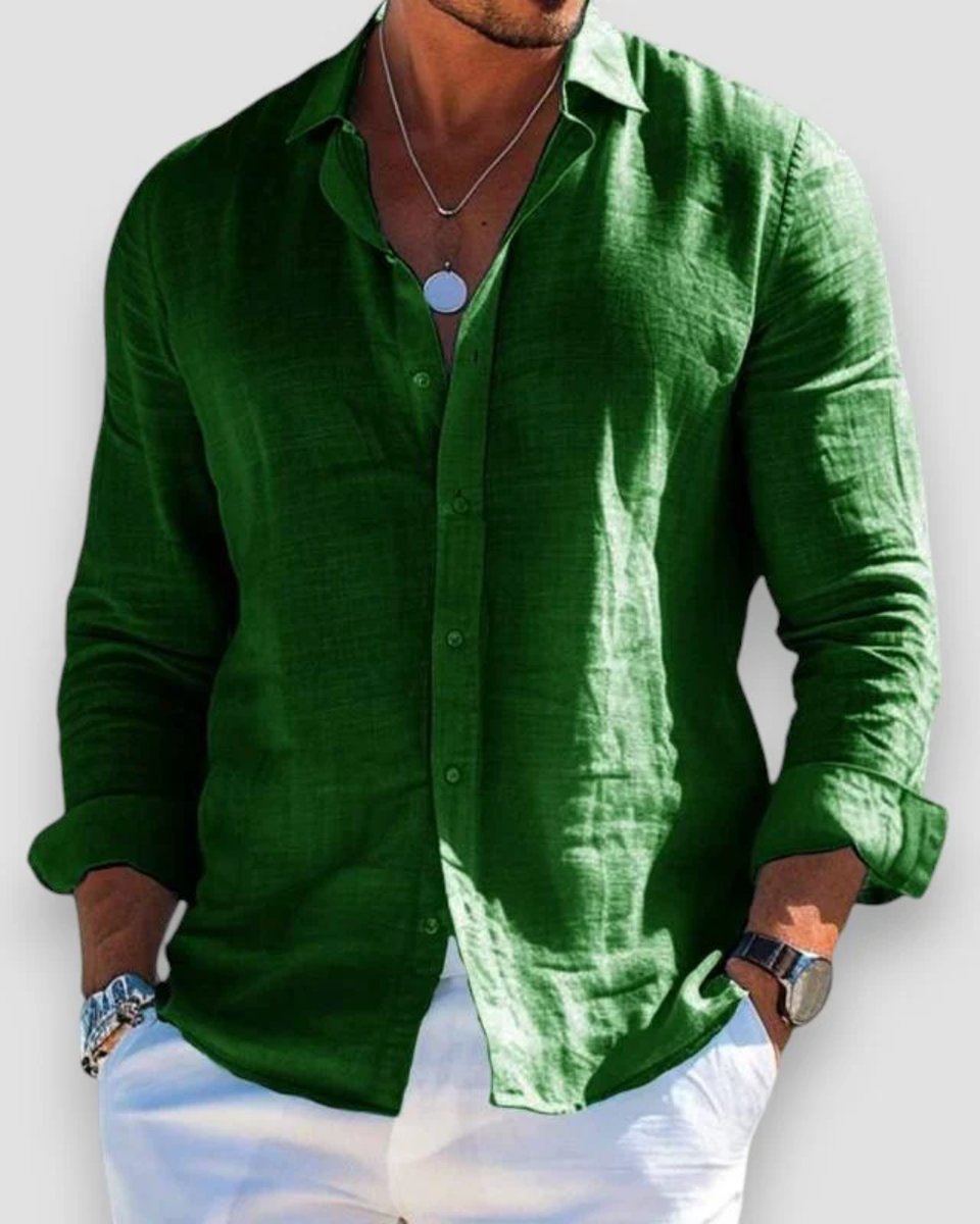 Men's Relaxed-Fit Lightweight Linen Long-Sleeve Button-Up Shirt