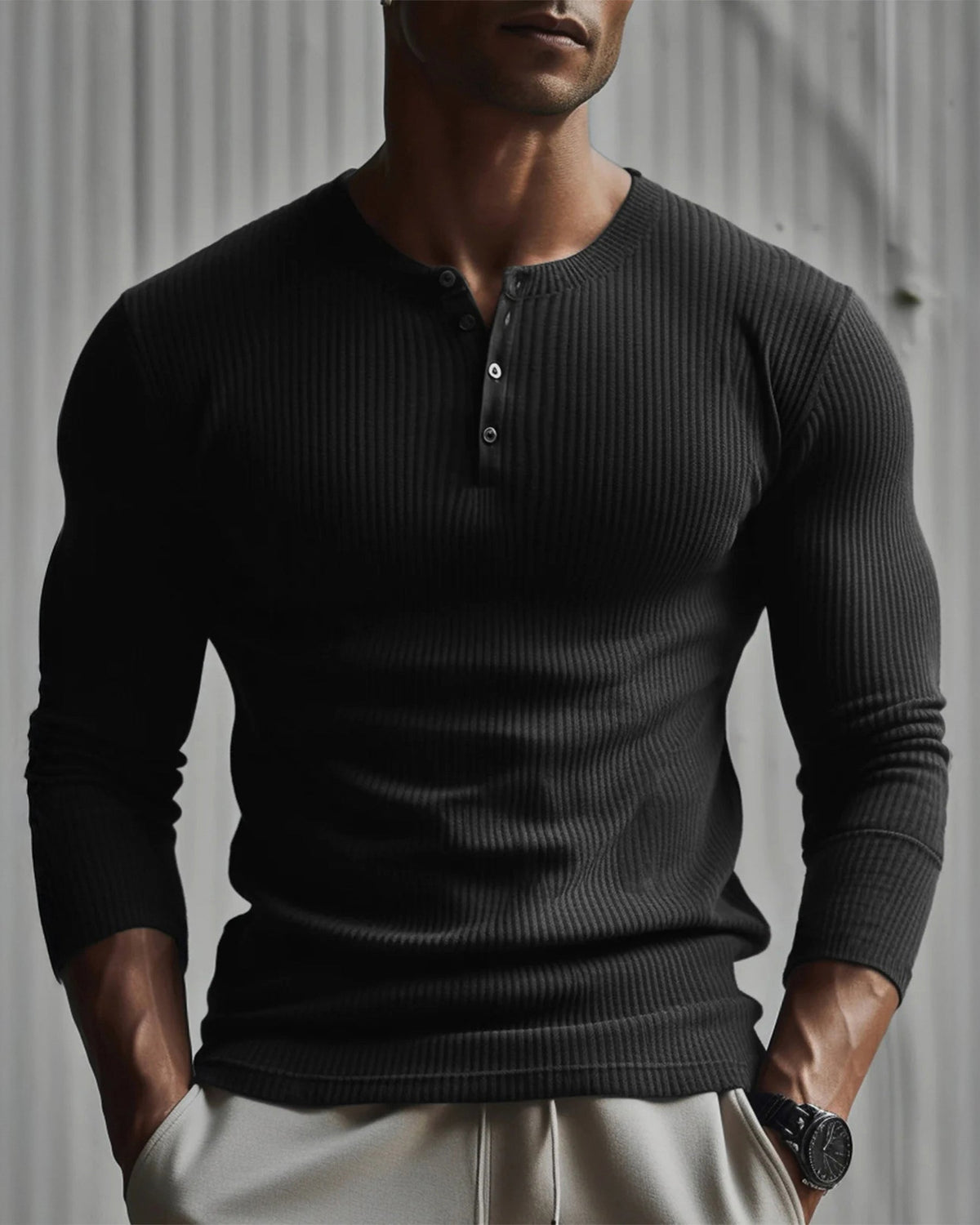 Men's Ribbed Henley Shirt