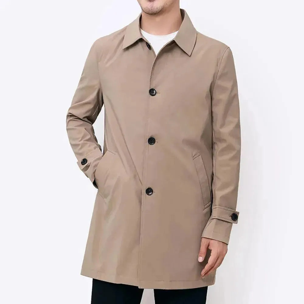 Men's Single-Breasted Trench Coat with Notch Collar