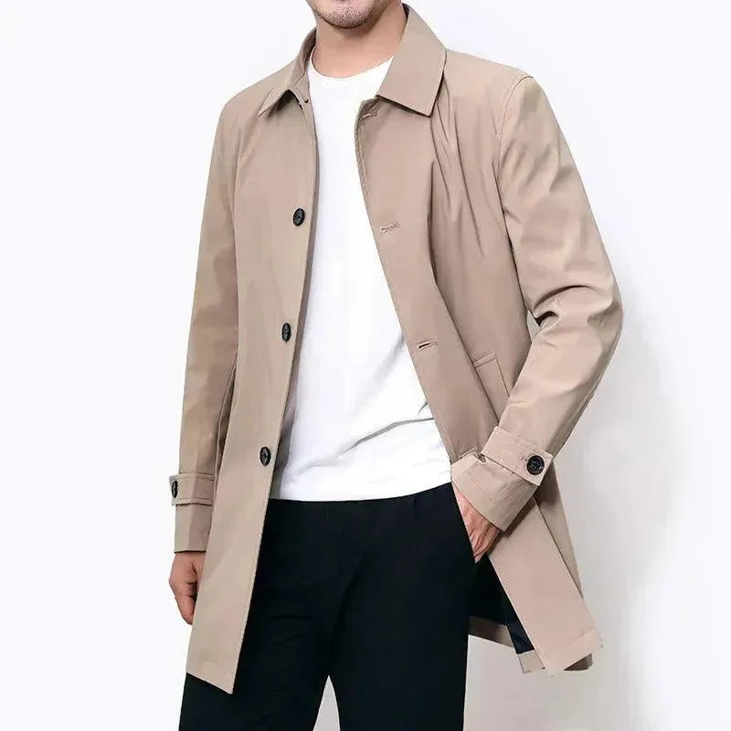 Men's Single-Breasted Trench Coat with Notch Collar