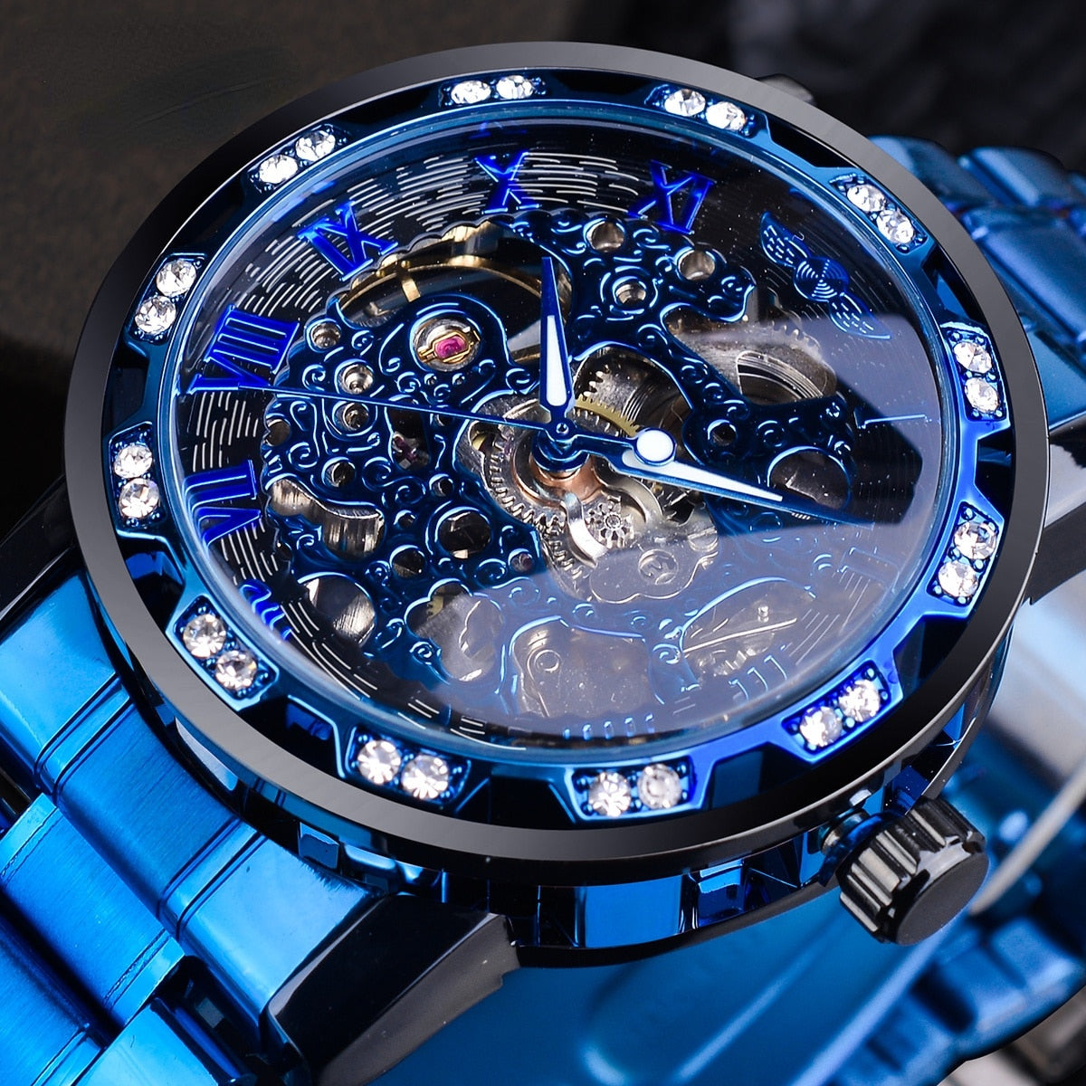 Men's Stainless Steel Skeleton Watch