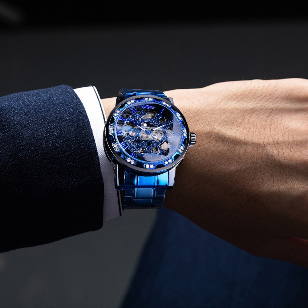 Men's Stainless Steel Skeleton Watch