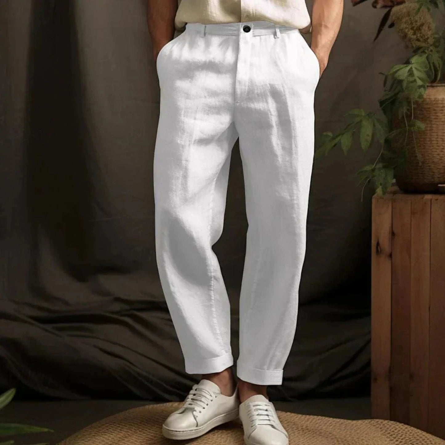 Men's Straight Linen Pants with Relaxed Fit