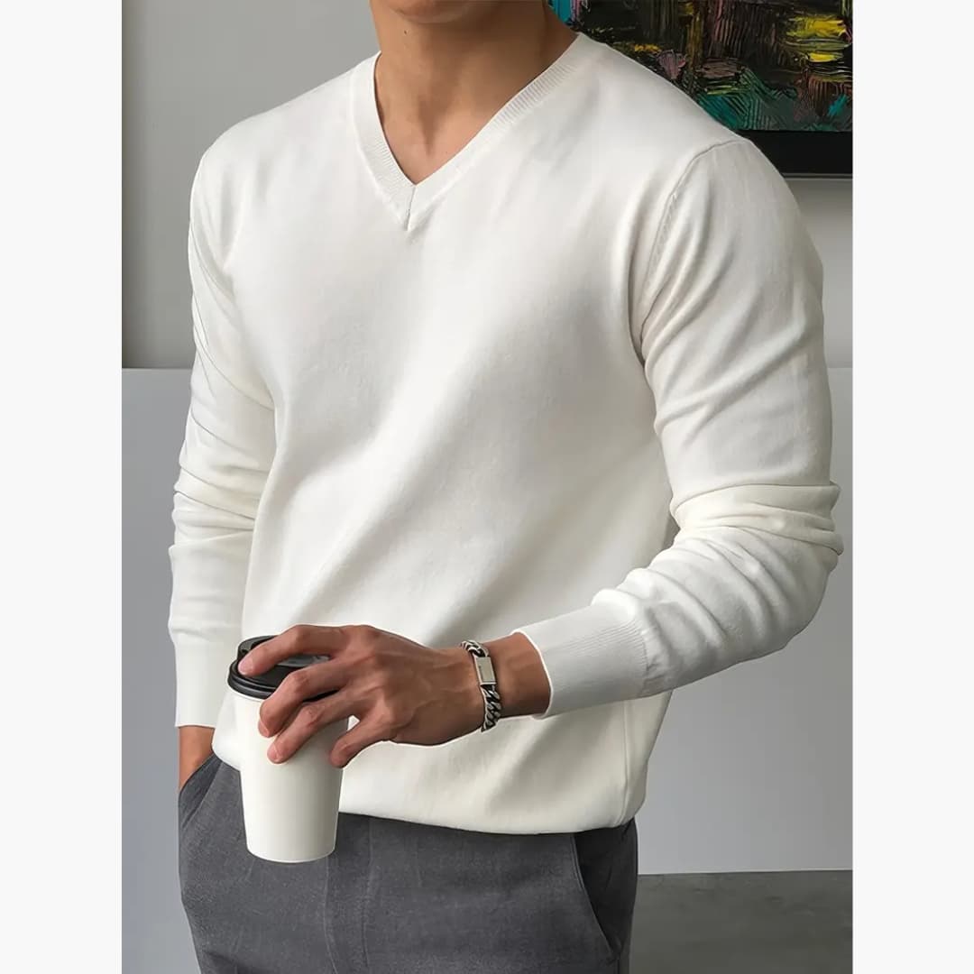 Men's Stylish Long-Sleeve V-Neck Sweater