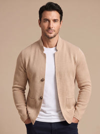 Men's Textured Knit Button-Front Stand-Collar Cardigan