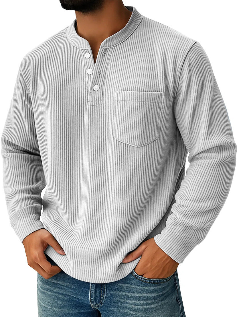 Men's Thermal Waffle Knit Henley Shirt with Stand-Up Collar and Chest Pocket