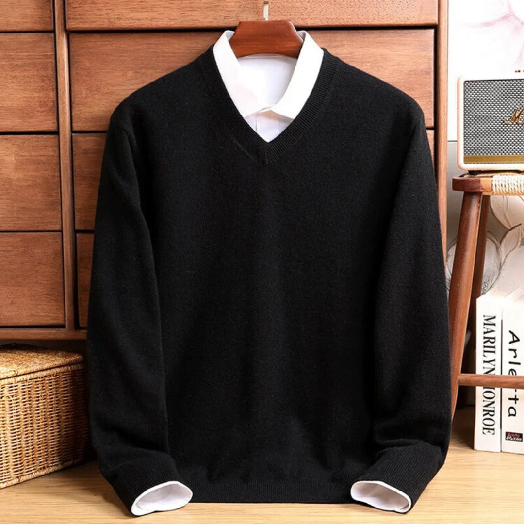 Men's V-Neck Sweater Merino Wool
