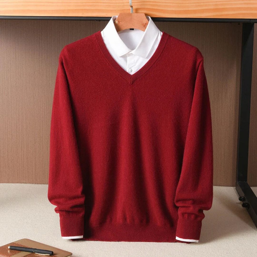 Men's V-Neck Sweater Merino Wool