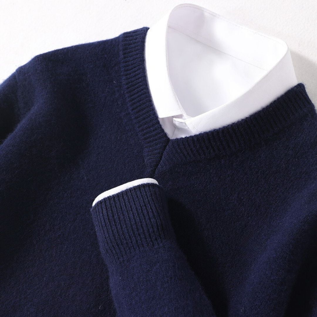 Men's V-Neck Sweater Merino Wool