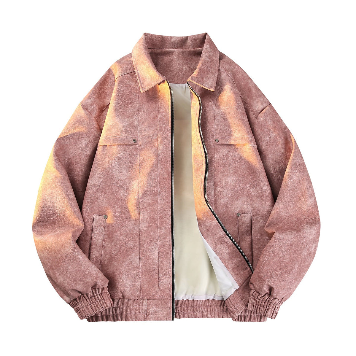 Men's Vintage-Inspired Velour-Look Transitional Jacket with Two-Way Zipper, Elastic Hem & Flap Pockets
