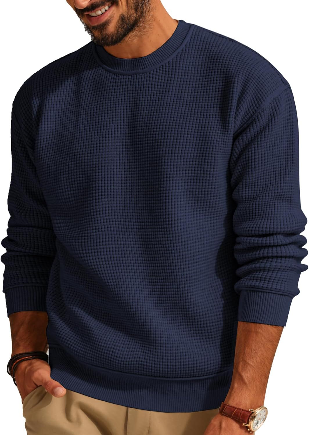 Men's Waffle-Knit Crewneck Sweater