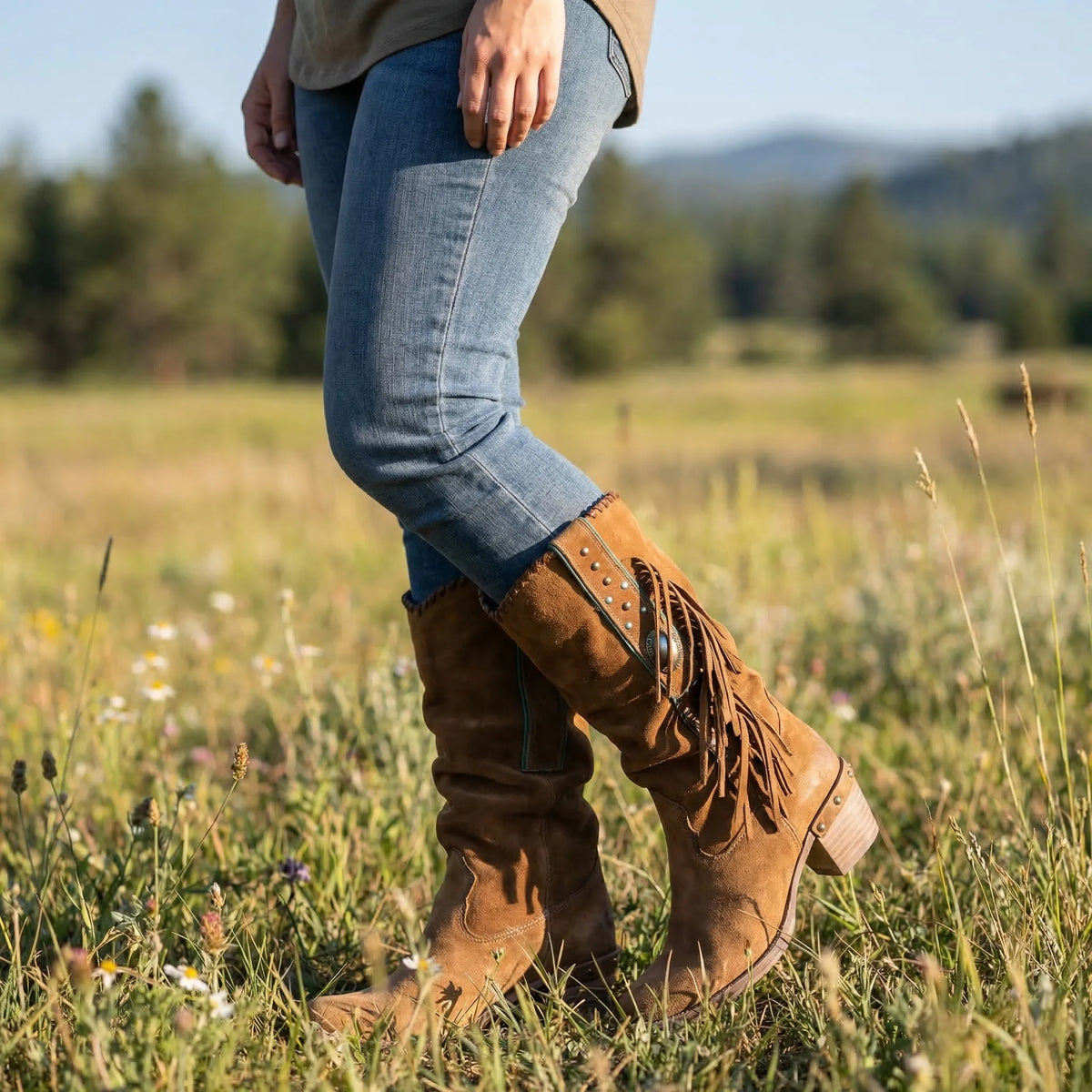 Mid-Calf Fringe Western Boots