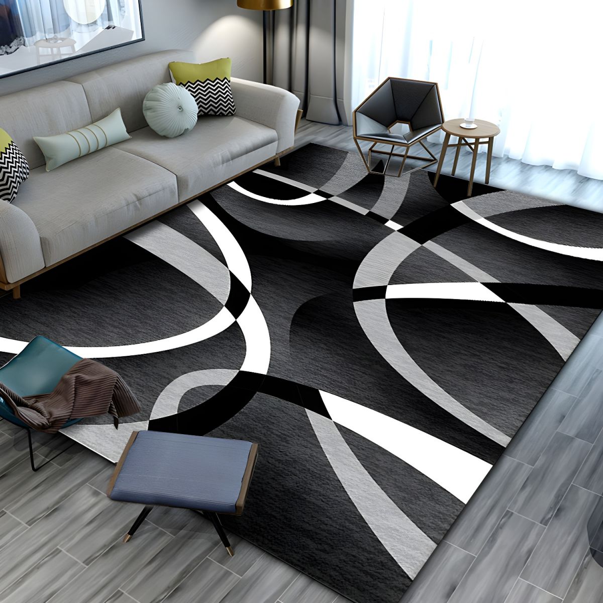 Modern Geometric Polyester Fiber Rug