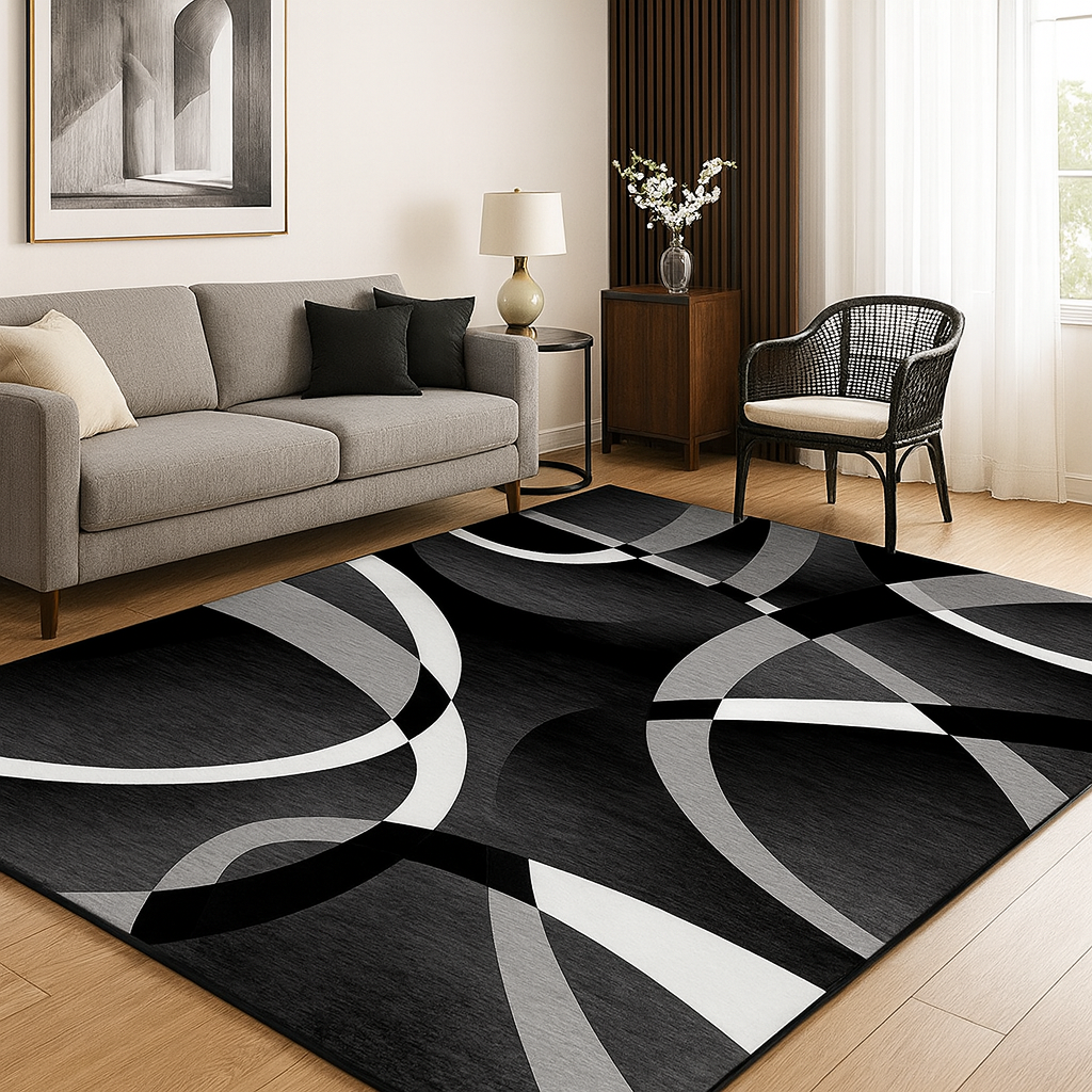Modern Geometric Polyester Fiber Rug