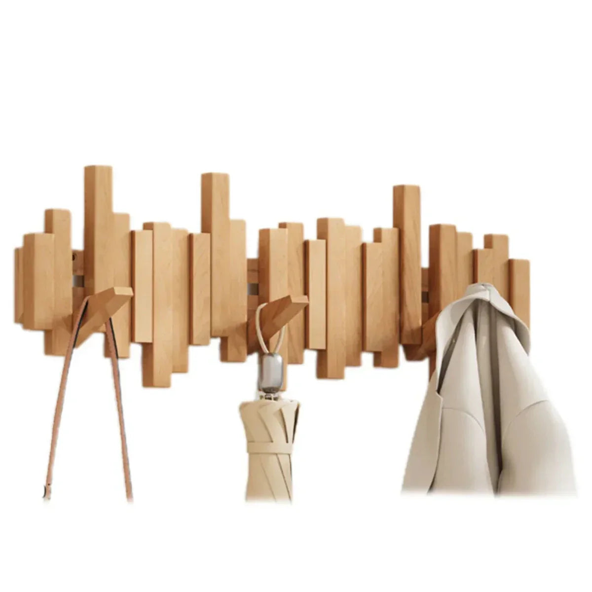 Modern Piano-Style Coat Rack Made of Walnut and Beech Wood