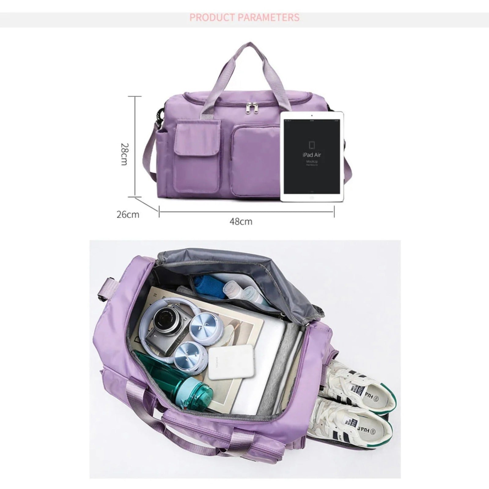 Multi-Pocket Travel Bag, Sports and Gym Duffle with Separate Shoe Compartment