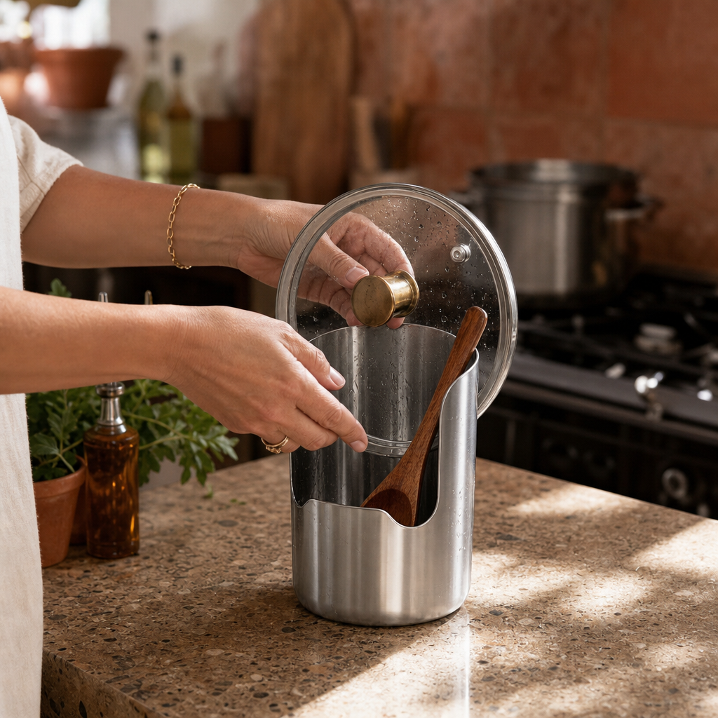 Multi-Slot Steel Lid and Utensil Stand