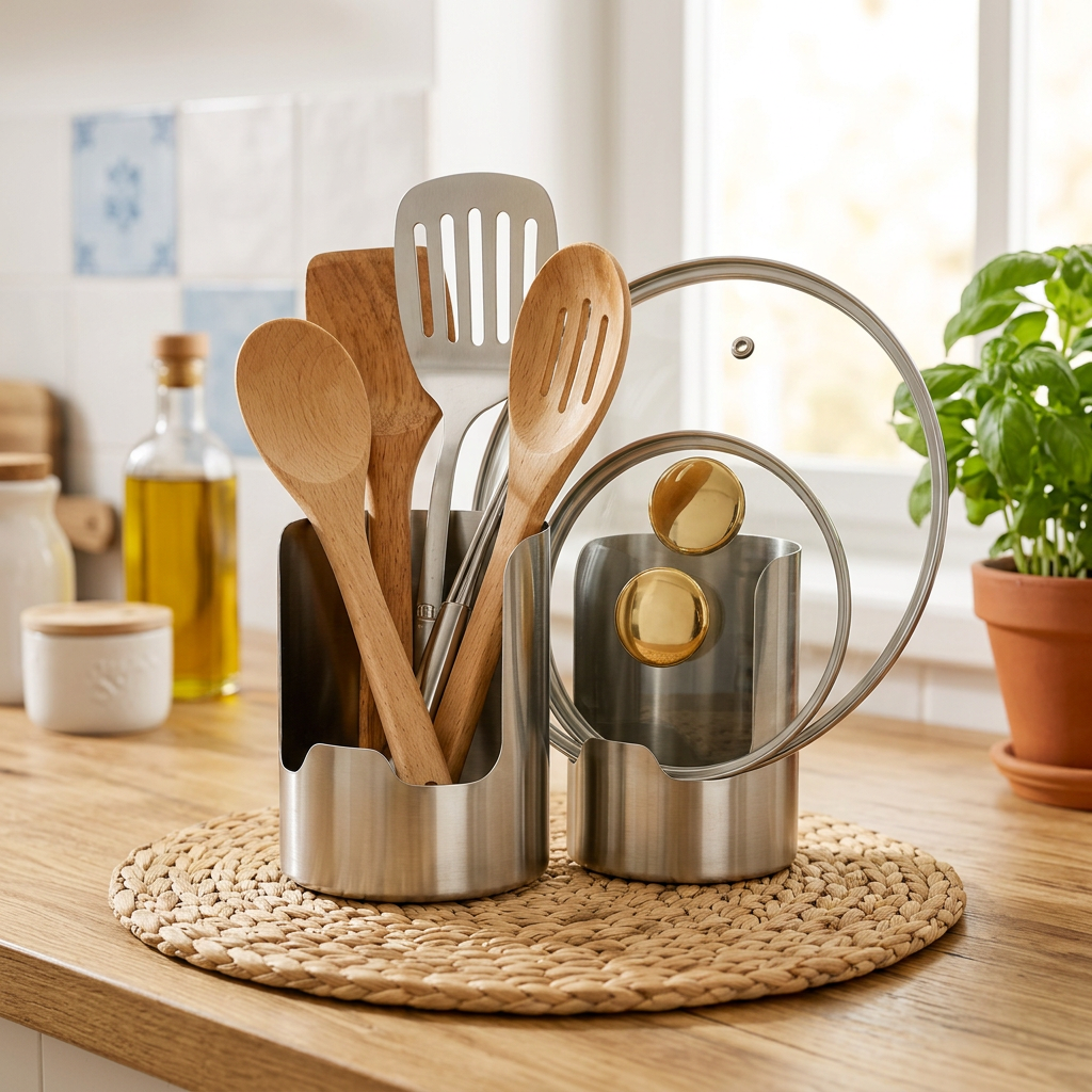 Multifunctional Stainless Steel Lid and Utensil Holder