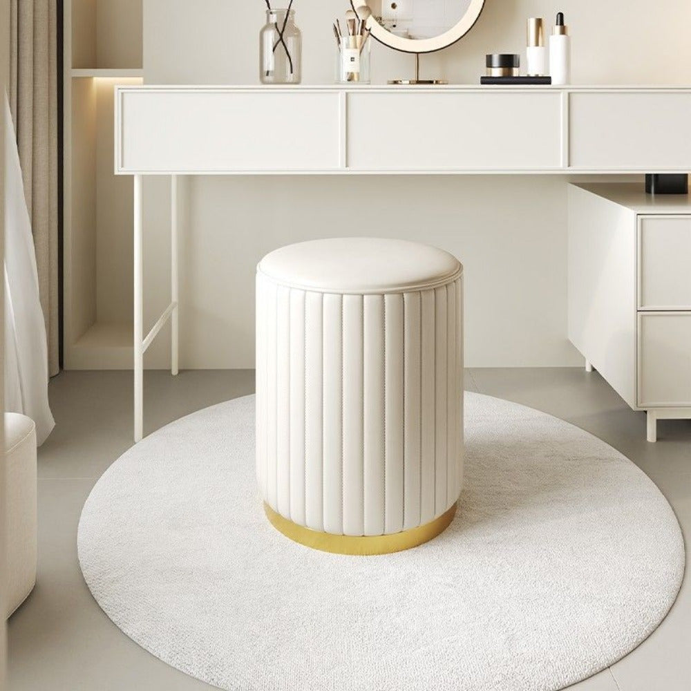 Nordic Chic Storage Ottoman – Elegant Round Pouf with Storage and Mirror Finish