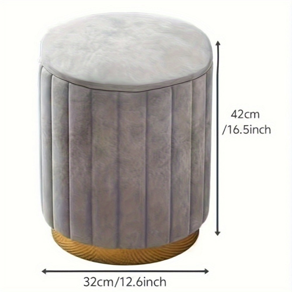 Nordic Chic Storage Ottoman – Elegant Round Pouf with Storage and Mirror Finish