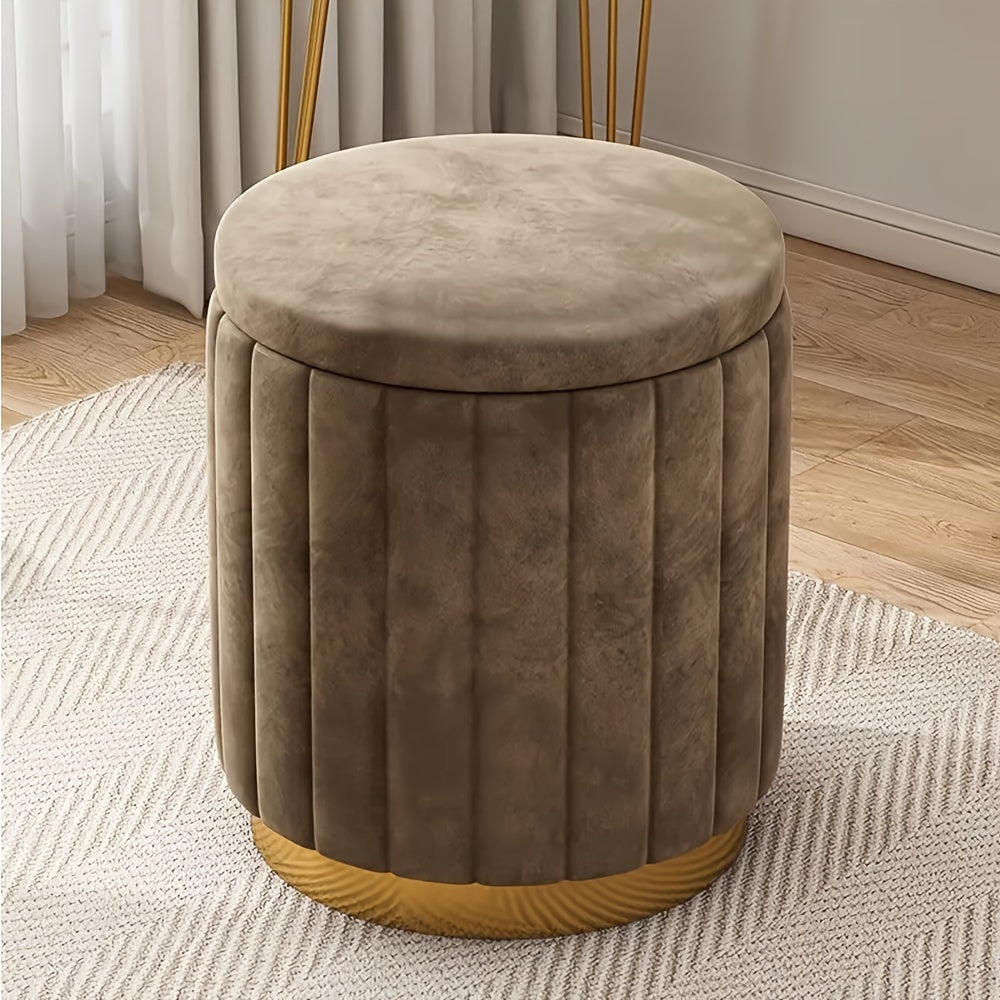 Nordic Chic Storage Ottoman – Elegant Round Pouf with Storage and Mirror Finish