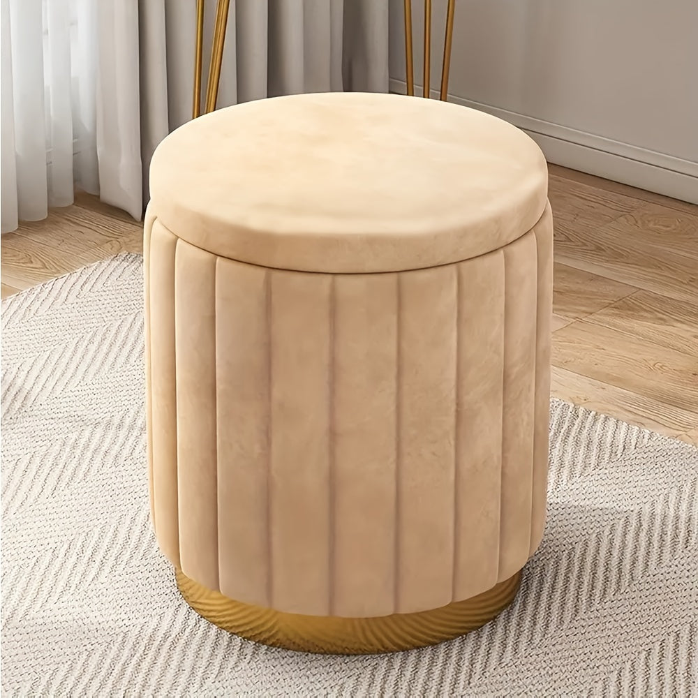 Nordic Chic Storage Ottoman – Elegant Round Pouf with Storage and Mirror Finish
