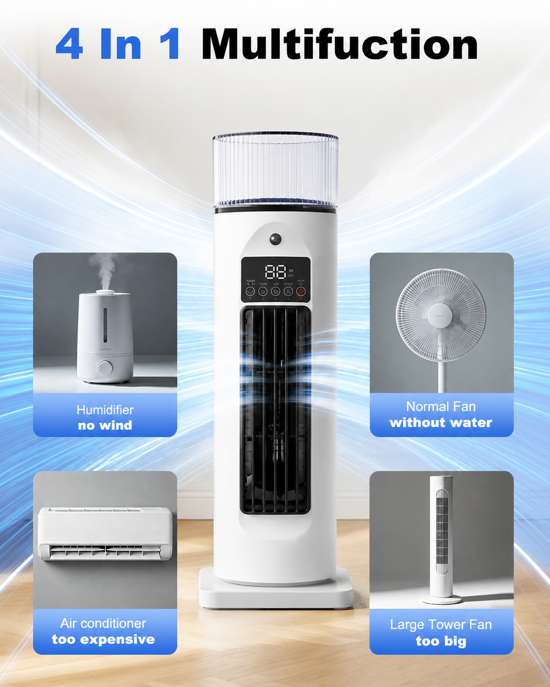 Portable 4-in-1 Room Cooler with Remote Control and Timer - Image 2