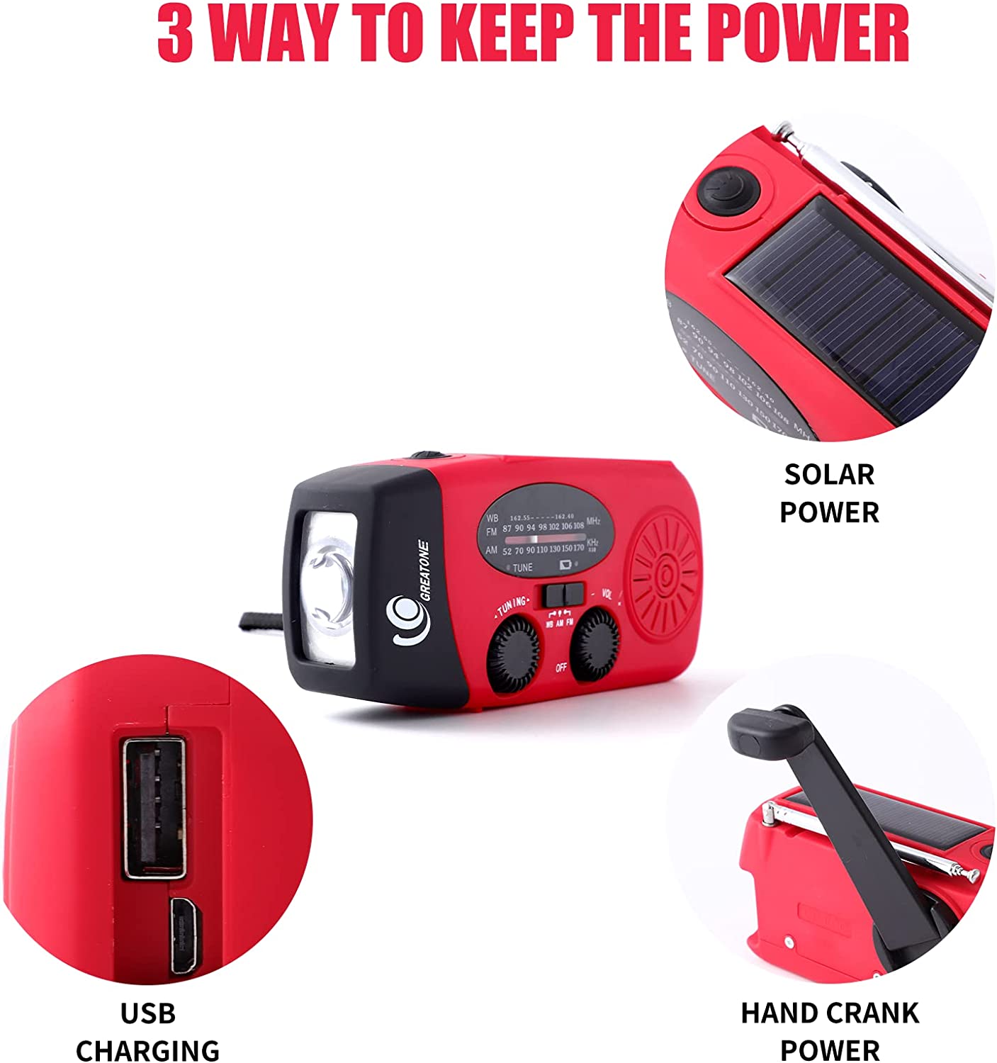 Portable Emergency Solar Hand Crank Radio with NOAA Alerts