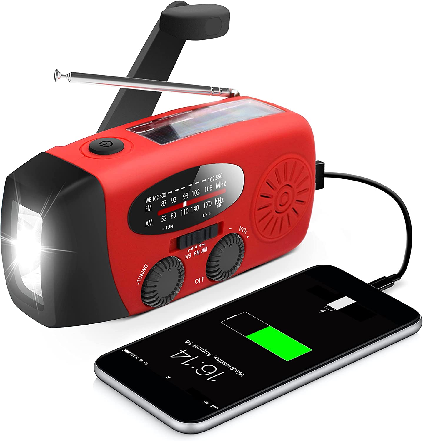Portable Emergency Solar Hand Crank Radio with NOAA Alerts
