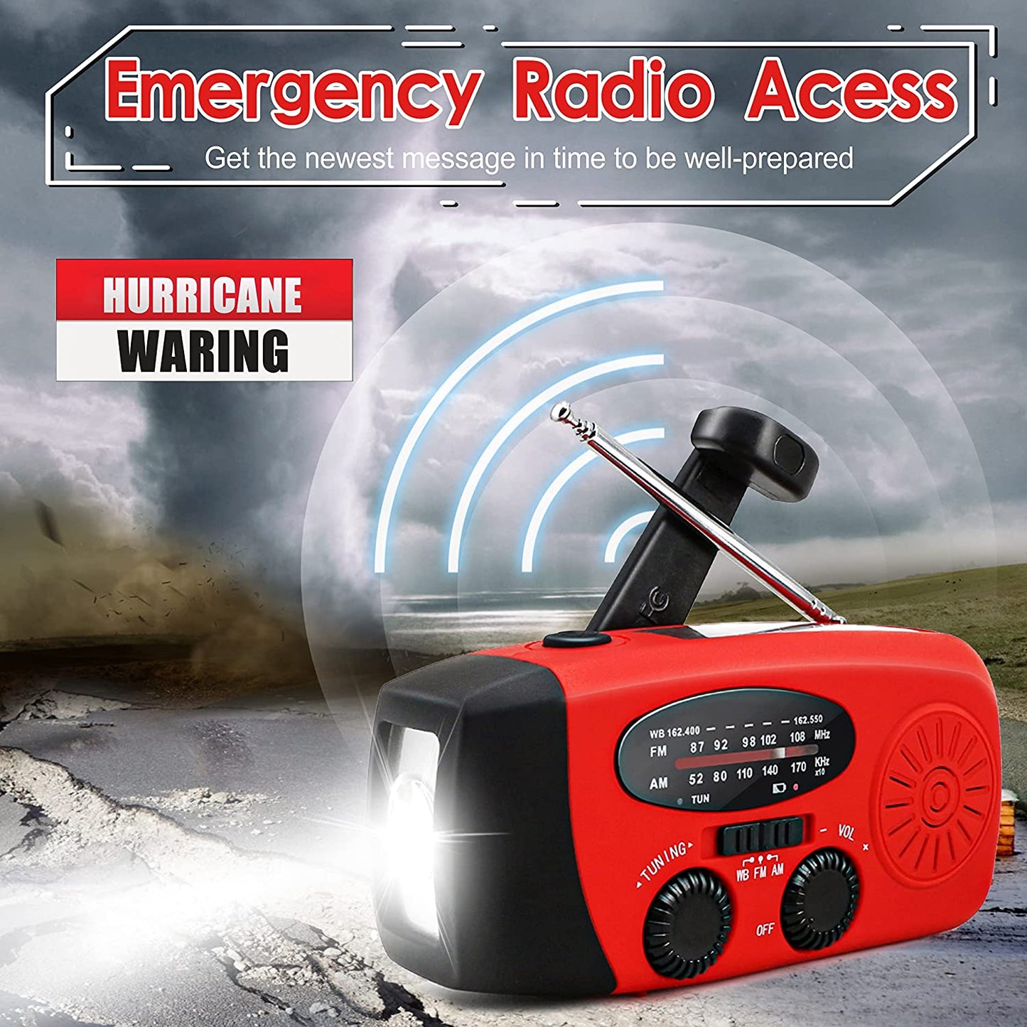 Portable Emergency Solar Hand Crank Radio with NOAA Alerts