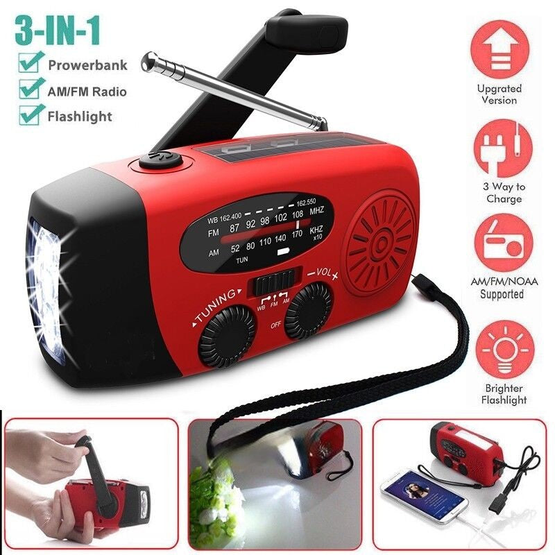 Portable Emergency Solar Hand Crank Radio with NOAA Alerts
