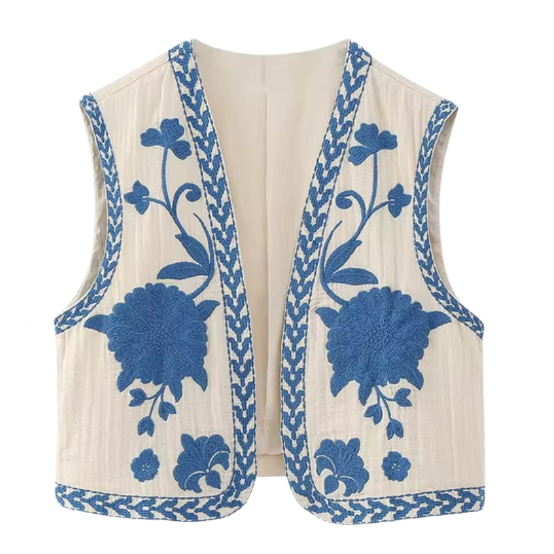 Printed Sleeveless Jacket with Front Opening