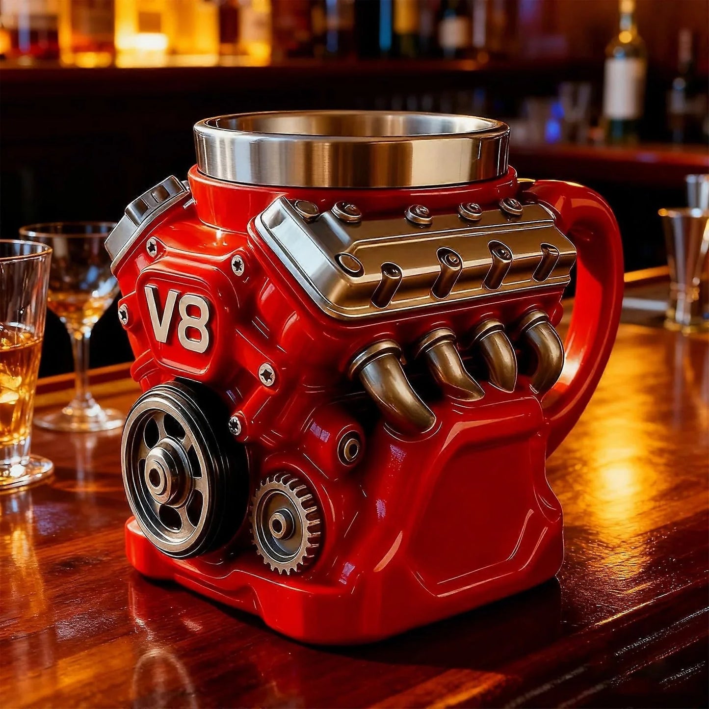 Retro V8 Engine Stainless Steel Coffee Mug