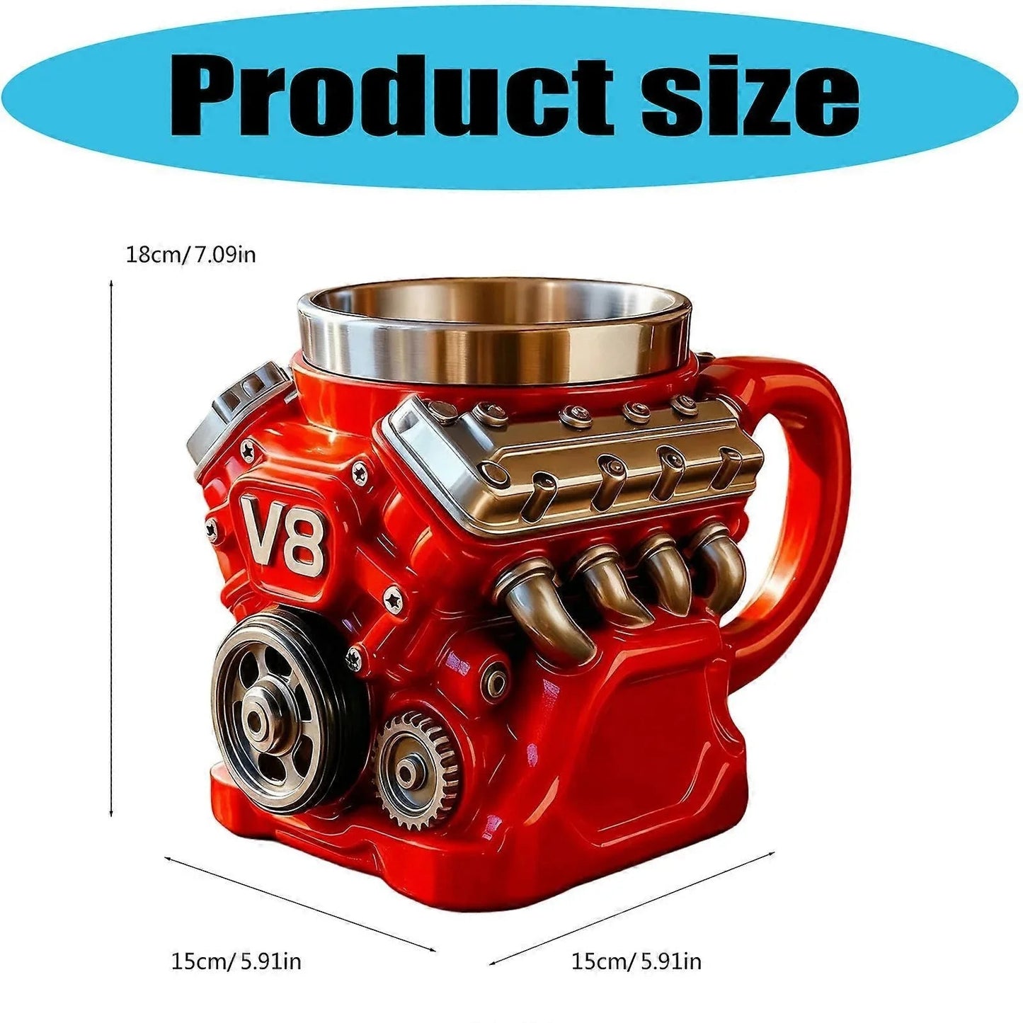 Retro V8 Engine Stainless Steel Coffee Mug
