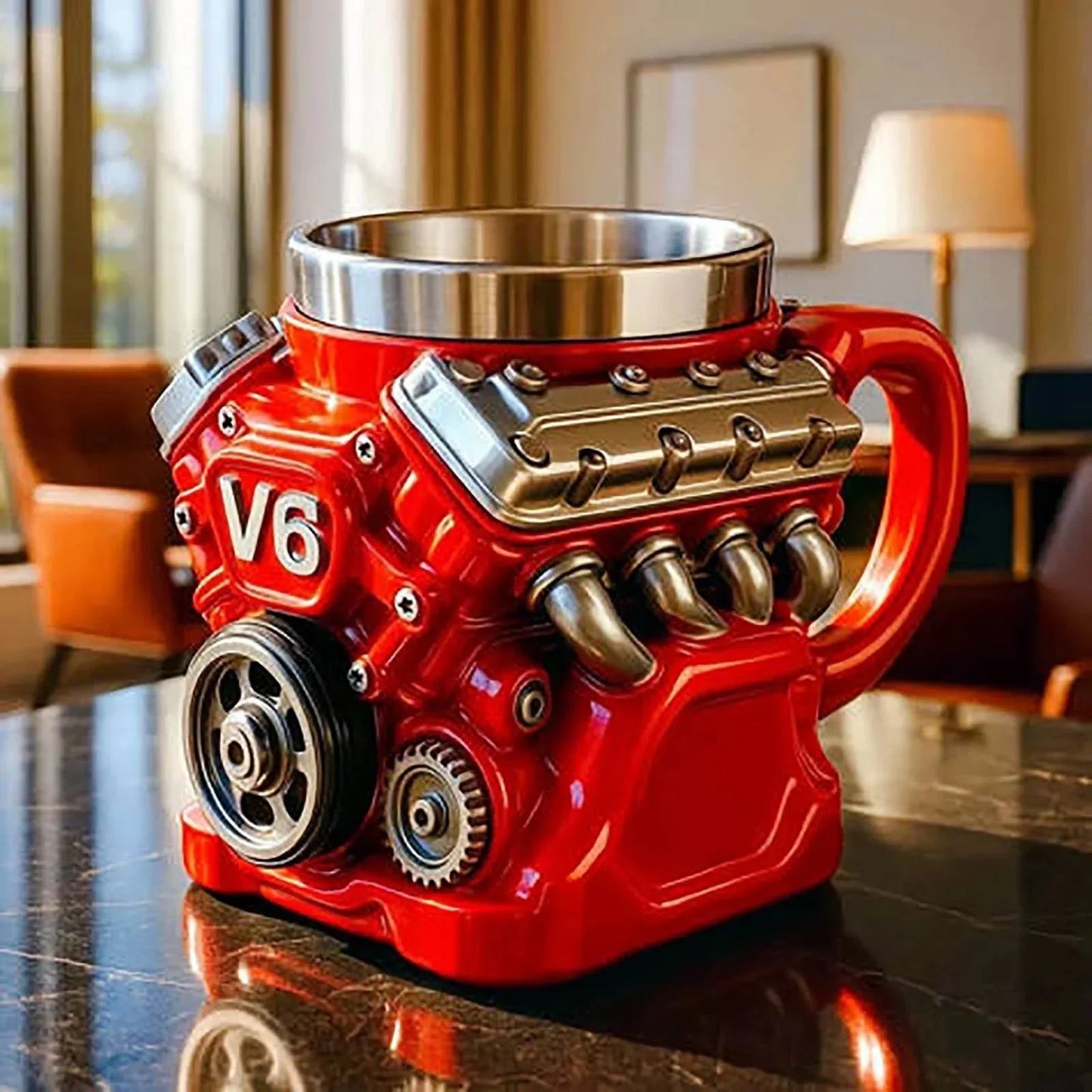 Retro V8 Engine Stainless Steel Coffee Mug
