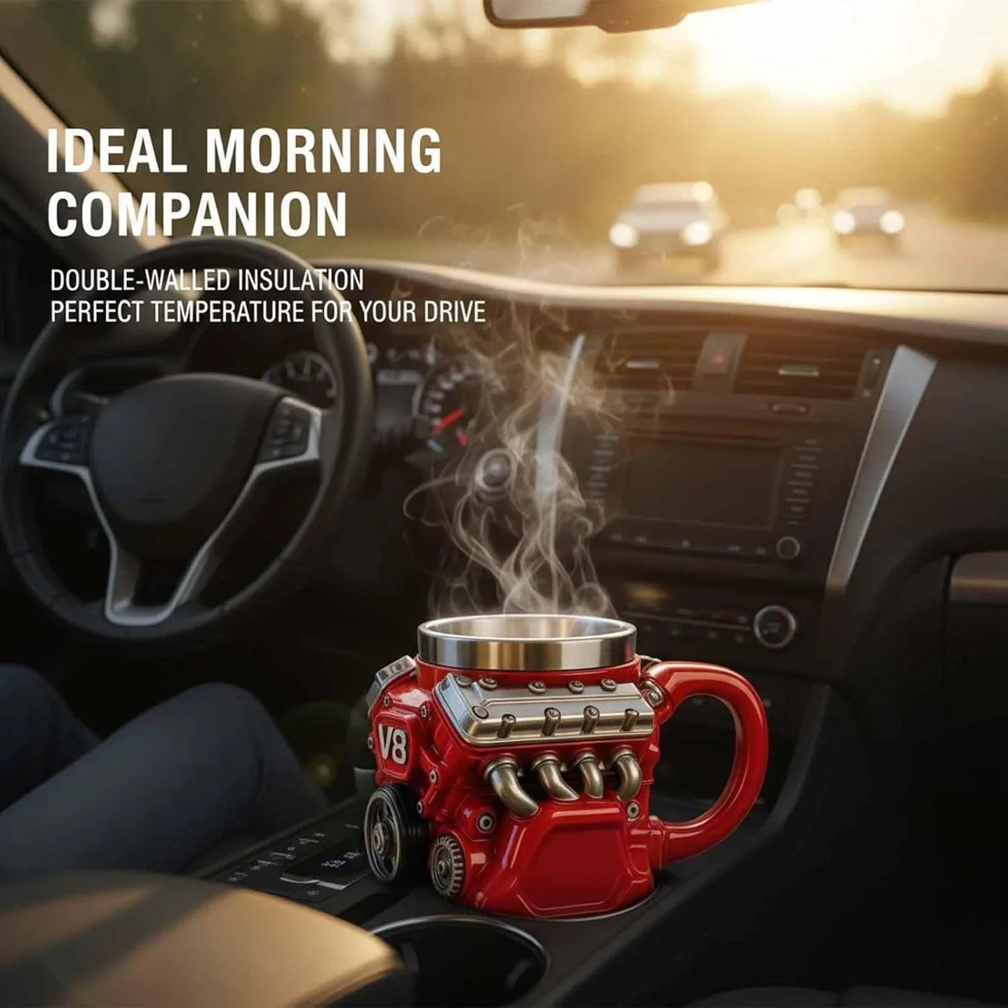 Retro V8 Engine Stainless Steel Coffee Mug