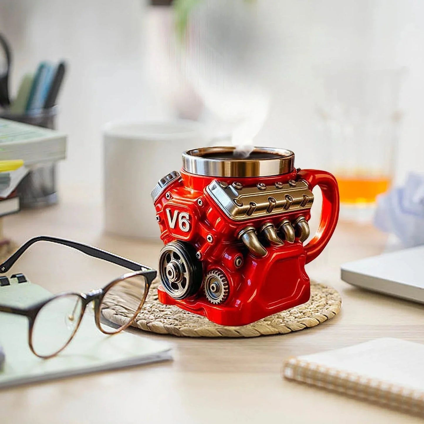 Retro V8 Engine Stainless Steel Coffee Mug