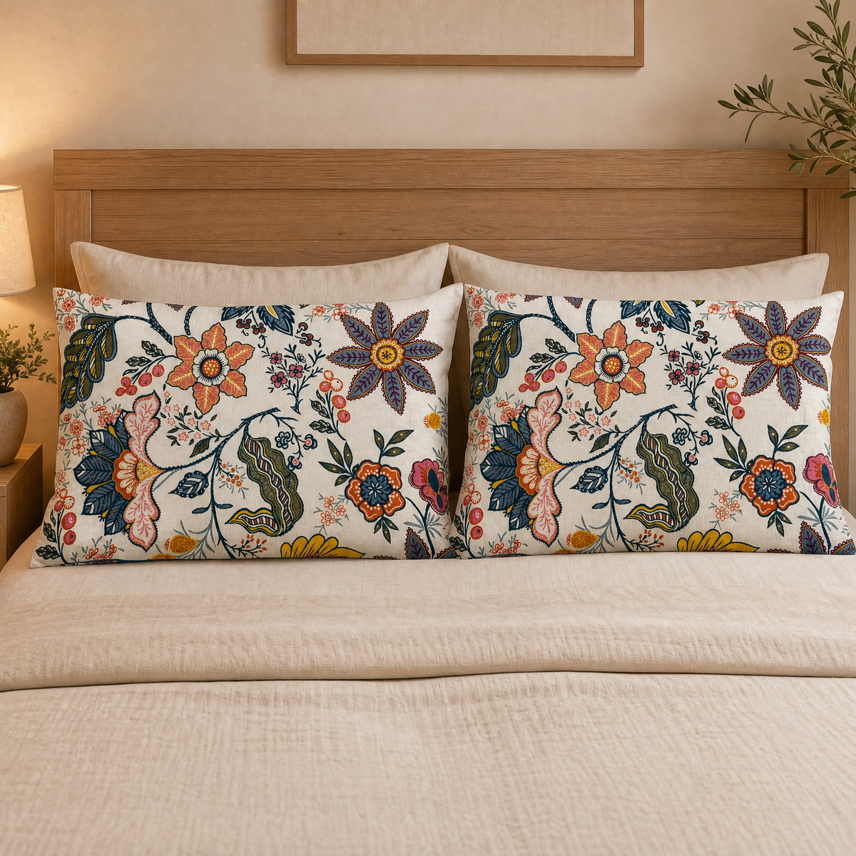 Rustic Artistic Floral Pillow Covers - Set of 2